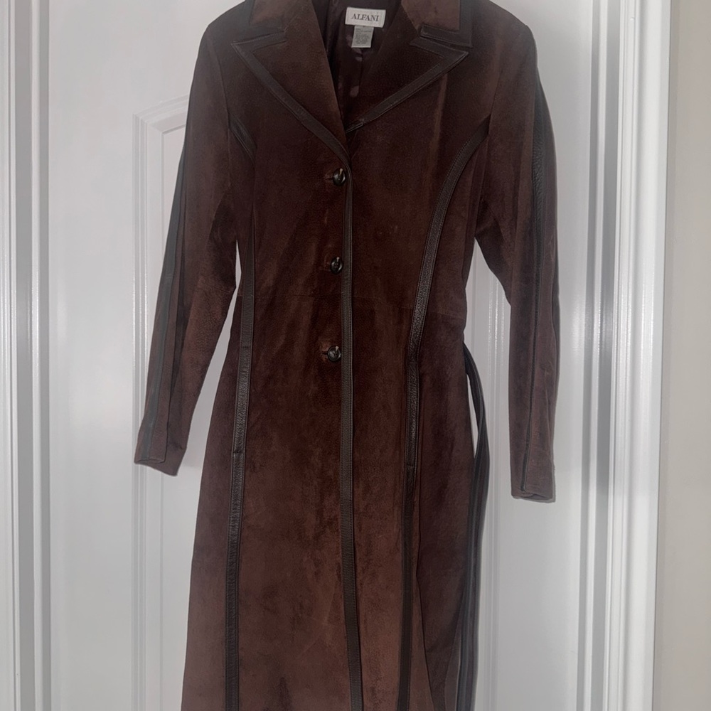 Vintage Alfani Brown Suede with Leather Accent Long Trench Coat